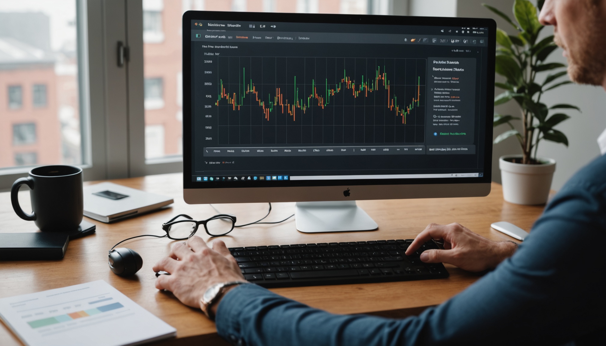 Podcast analytics dashboard on a large monitor with listener metrics